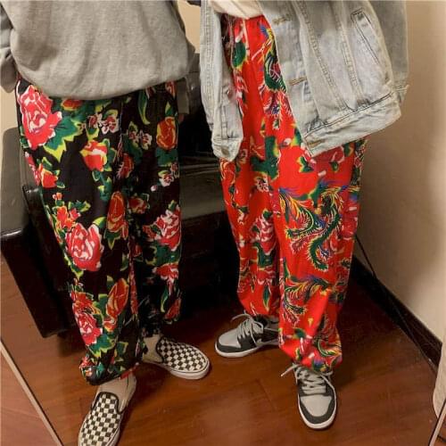 Northeast China big flower pants peony flower pants female Boom Street trousers hip-hop leggings lovers student trend trousers