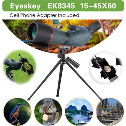 Eyeskey Angled 15-45x60 Waterproof Zoom Spotting Scopes w/Tripod Phone Adapter Bracket for Birding Watching Hunting