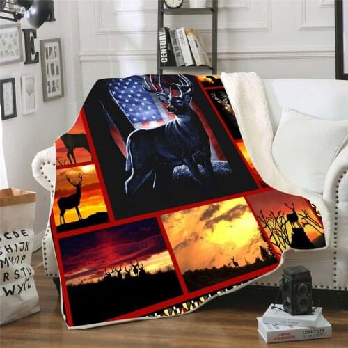 Deer Hunting 3d printed fleece blanket for Beds Hiking Picnic Thick Fashionable Bedspread Sherpa Throw Blanket Drop Shipping
