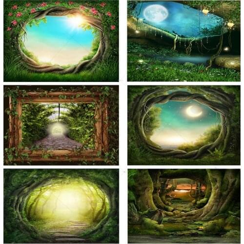 Photography Background Enchanted Forest Fairy Tale Wonderland Magic Big Tree Mushroom Girl Birthday Party Backdrop Photo Studio
