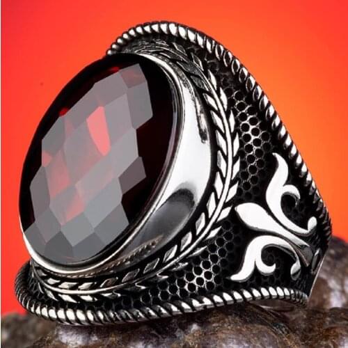 Faceted Zircon Stone Men Ring Vintage Handmade Men Jewelry High Quality Ring Made in Turkey Men For Gifts