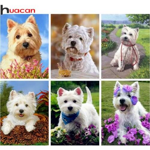 Huacan Diamond Painting Kits Dog Handmade Gift Mosaic Animal Embroidery Home Decoration Diamond Art
