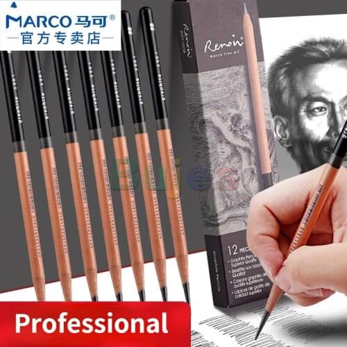 12pcs/lot Marco Renoir Sketching Pencil Single,Professional Painting Pencil for Art Student,2B/3B/4B/5B/6B/7B/8B/HB Hand-painted