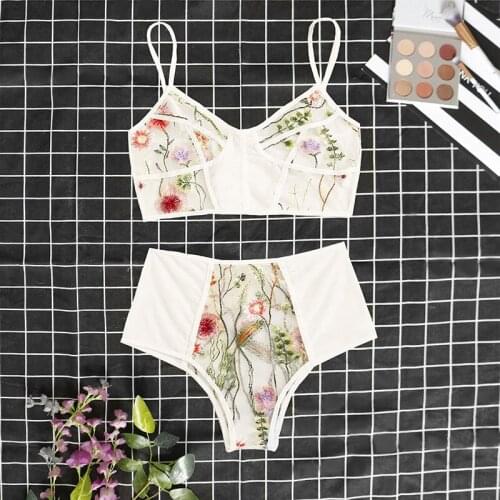 Women Sexy Lace Mesh Bra Set Flower Embroidery Underwear Sets Female Sexy Lingerie Lace Floral Bras HB180