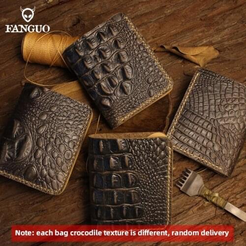 6 Card Slots Genuine Leather Short Wallet Handmade Crocodile Pattern Mens Wallet Alligator Pattern Slim Men Coin Purse