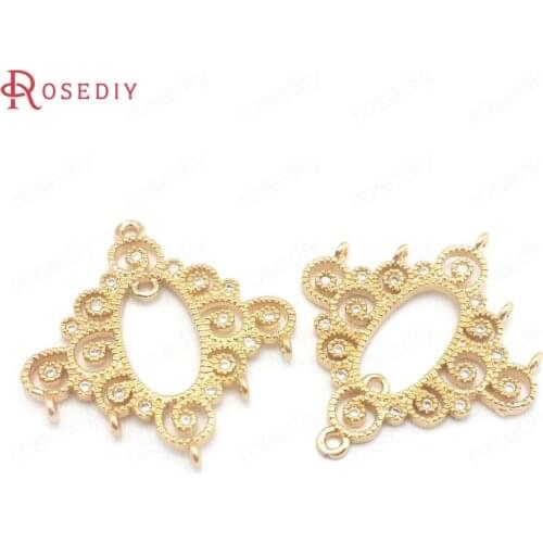 40246)10PCS 25x28MM 24K Champagne Gold Color Brass and Zircon Earrings Connect Charms Pendants Diy Jewelry Making Supplies