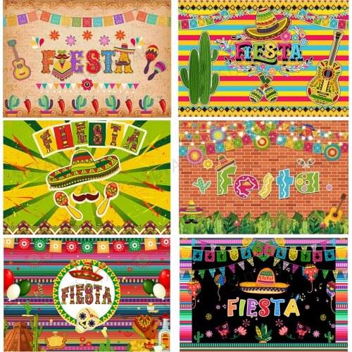Mexico Fiesta Junina Party Mexican Theme Backdrop Photography Cactus Guitar Decor Colorful Flags Birthday Event Photo Background