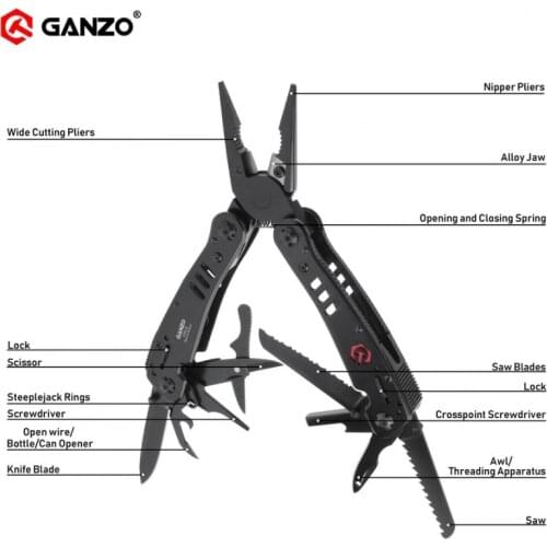 Ganzo G302 G302B G302-B Multi pliers 26 Tools in One Hand Tool Set Screwdriver Kit Portable Folding Knife Stainless pliers