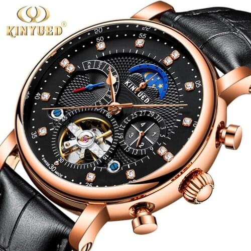 KINYUED Fashion Luxury Mens Tourbillon Business Casual Fully Automatic Fully functional Watch Waterproof Luminous J025