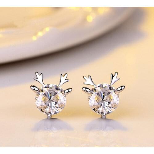 925 Sterling Silver Fashion Trendy Zircon Deer Elk Earrings For Women Christmas Jewelry oorbellen S-E630