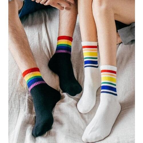 Mens Cotton Comfortable Socks Harajuku Street Rainbow unisex Socks