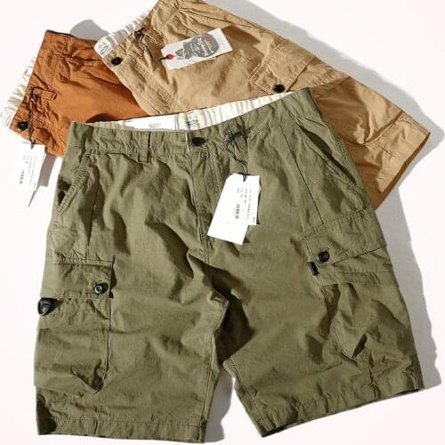 2021 Summer Cargo Shorts Mens Fashion Thin Quick-drying Loose Straight Multi-pocket Pure Cotton Washed Casual Knee Length Pants
