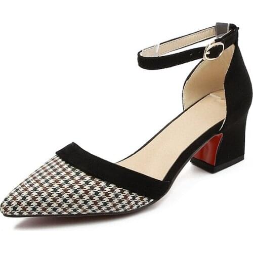 Color matching pointed 18 spring and summer new hollow sandals comfortable thick with the middle with buckle 32-48 womens shoes