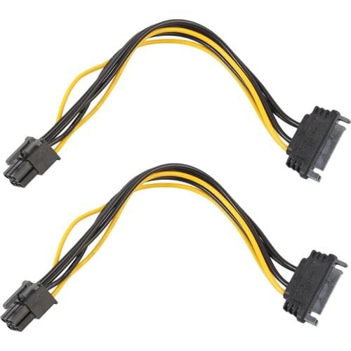 NEW 2pcs/lot 20cm SATA 15 Pin Male To PCI-e 6 Pin PCI Express Female Video Card Power Cable For Bitcoin Mining Machine