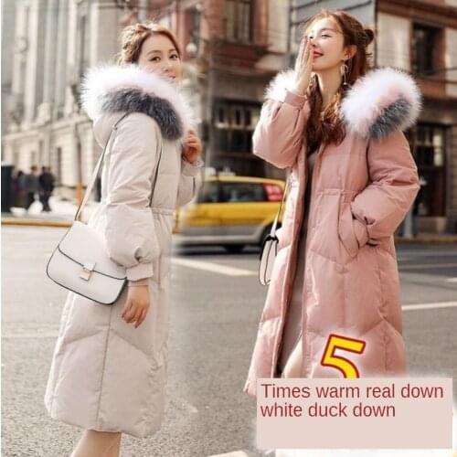 New Fashion Cute Big Fur Collar Goose Down Jacket New Female Trend Fashion Jacket Long Lenght White Duck Down Cotton Clothes