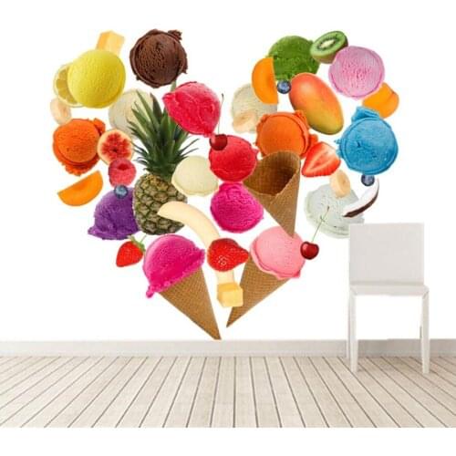 Custom Ice cream Heart Food wallpaper,coffee shop restaurant dining room tv wall waterproof kitchen wallpaper papel de parede