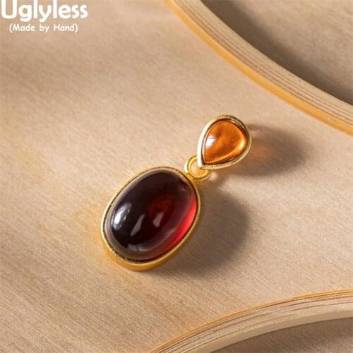 Uglyless Simple Geometric Garnet Necklaces for Women Tempting Red Gemstones Pendants No Chain Real 925 Silver Minimalism Jewelry