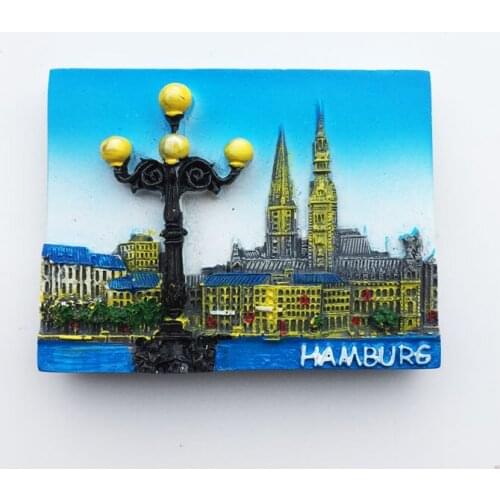 QIQIPP Germany Hamburg Riverview Creative Tourism Commemorative Handmade Painted Crafts Magnet Fridge Magnet