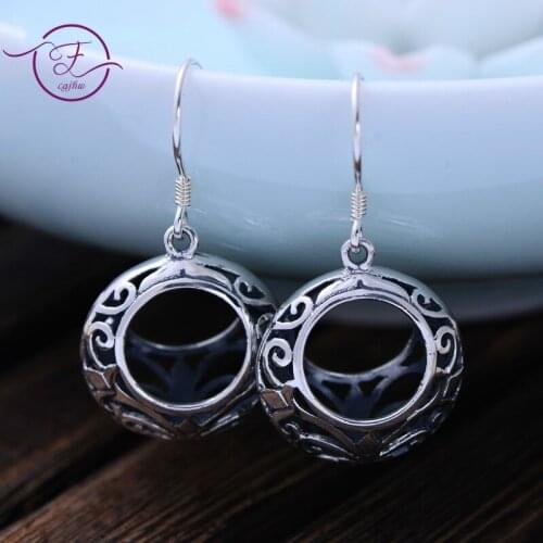 925 Sterling Sliver Drop Earrings Retro Thai Silver Palace Hollow Pattern Female Dangle Earrings Fine Jewelry