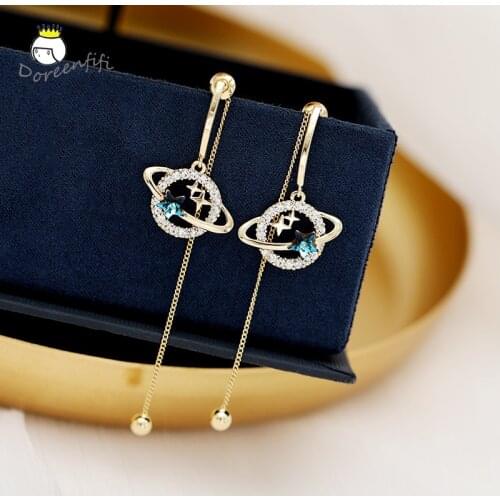 Luxury Drop Earrings Star Planet Dangle Long Gold 925 Sterling Silver Needle Drop Earring Women Earrings Trendy earrings 2020