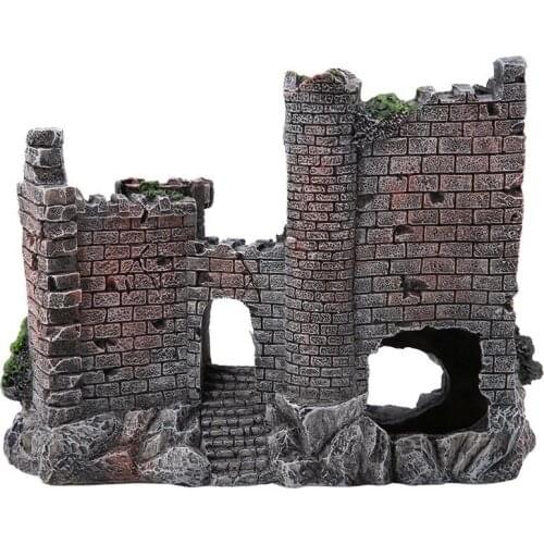 Old Castle Landscaping Rock Decorative Building Cave Aquarium Decorations Accessories Artificial Resin Fish Tank Decorations