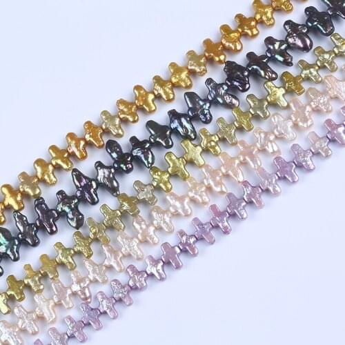 Unique 8-9mm Colorful Cross Shape Loose Beads Natural Freshwater Pearl Grade AA For Fashion Jewelry Making