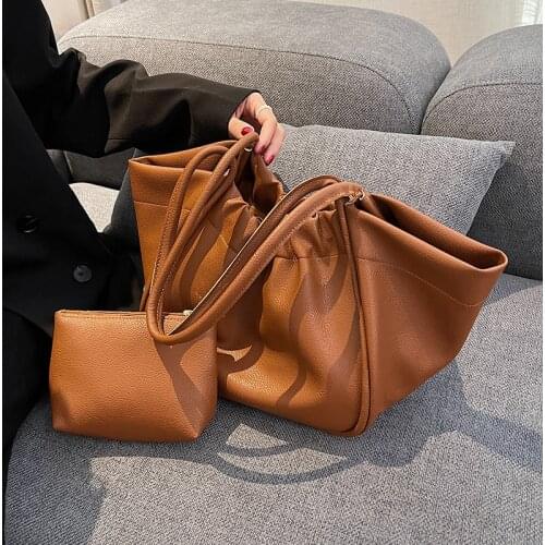 Vintage Large Tote bag Pleated Armpit bag 2021 New High-quality PU Leather Womens Designer Handbag Luxury brand Shoulder bag