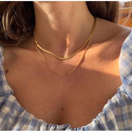 2021 New Fashion Double Layer Clavicle Blade Neck Chain Women Gold Color Choker Necklaces Jewelry Gifts For Girls Free Shipping