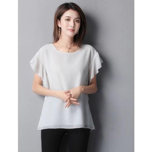 Plus Size 2020 Summer Women Chiffon Blouse M-6XL 7XL 8XL Office Lady Elagant Femme O-neck Tunic Tops Casual Loose Shirt 10 Color