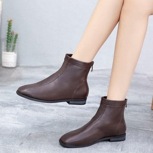 2021 women shoes Ankle New Autumn British Wind Genuine Leather Thick With Short Boots Motorcycle Boots
