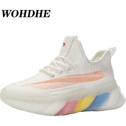 WOHDHE Women Shoes Flying Knit Sneakers Flats Platform Autumn Casual Shoes For Women Lace-Up Comfortable Rainbow Shoes