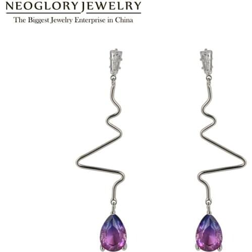 Neoglory 2020 New Design Trendy Multicolor Zircon Drop Earrings for Women Fantastic Simple Wave Strip Earrrings Gift For Friend