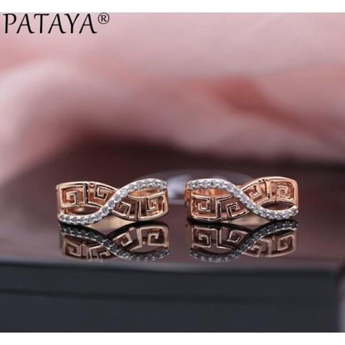 PATAYA Women 585 Rose Gold Numeral 8 Fine Earrings Lady Exquisite Jewelry White Natural Cubic Zirconia Earrings