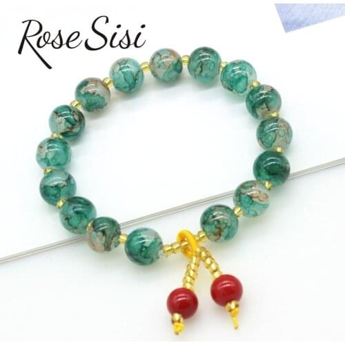 Rose sisi small fresh round bead bracelets girl dream starry sky color glass bead bracelet for women jewelry for women