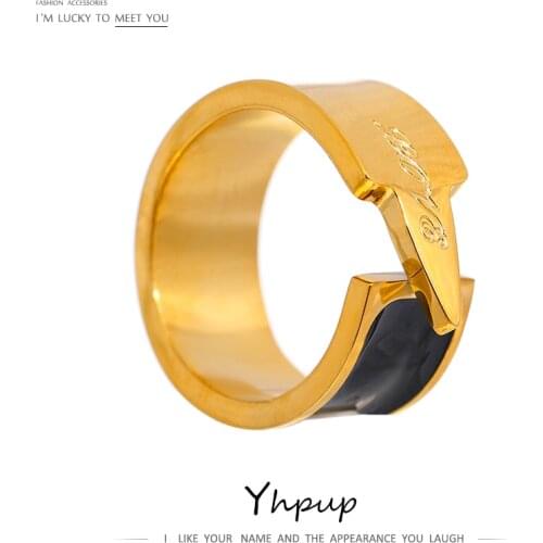 Yhpup Stainless Steel Enamel Ring High Quality 18K PVD Plated Metal Women Finger Ring Accessories Bagues Pour Femme Party Gift