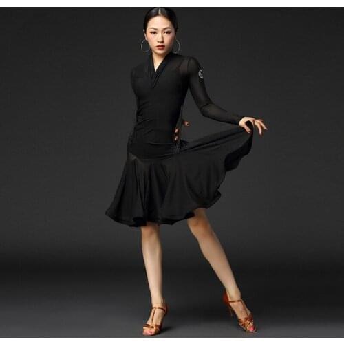 Latin Dance Practice Clothes Female New Professional High-End Latin Dance Competition Dresses Long-Sleeved Fringed Dress DN7206