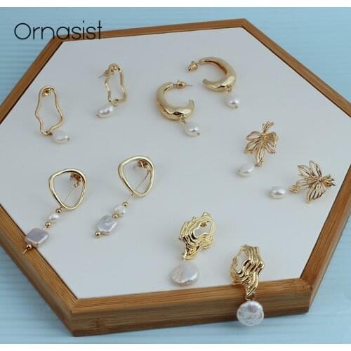 Gold Metal Irregular Freshwater Pearl Drop Earrings Letter Geometry Tree Natural Pearls Dangle Earring For Women Jewelry Gifts