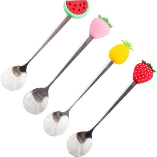 1 Pcs Stainless Steel Cute Fruit Shaped Coffee Spoons Fruit Dessert Spoon Fork Candy Tea Spoon Drink Tableware Kitchen Supplies