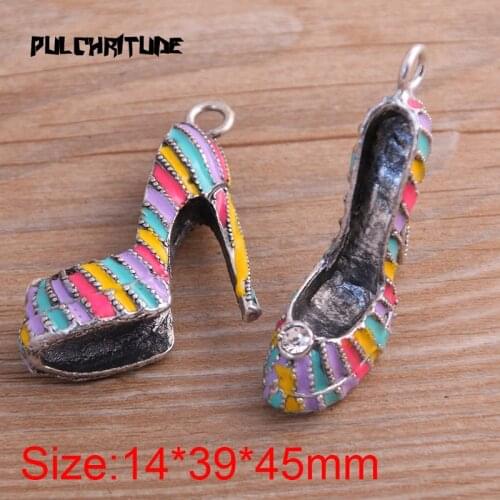 1pcs 14*39*45mm Alloy Metal Drop Oil Womens Color High Heel Charms Pendant For DIY Bracelet Necklace Jewelry Making