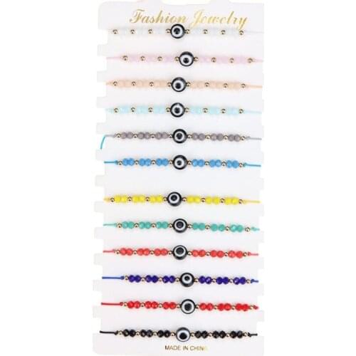 12 Pieces/Set Devils Eye Bracelets Liuli Eye Bead Bracelet Charm Lucky gift for Women Elastic Protection Ornaments Gift