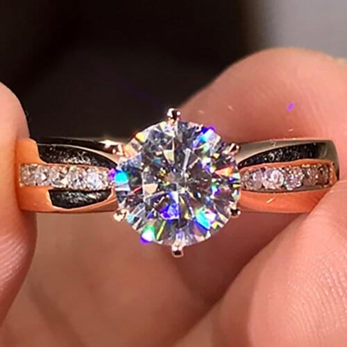 14K Au585 Rose Gold Women Ring Moissanite Diamonds 1 2 3 5 Carat Round Wedding Party Engagement Anniversary Ring Trendy Classic