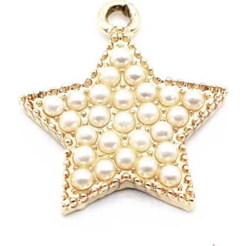 20pcs/lot golden pearl star Dangle Charms Lobster Clasp Hanging Charm For Bracelet&Pendant Floating Charms Jewelry