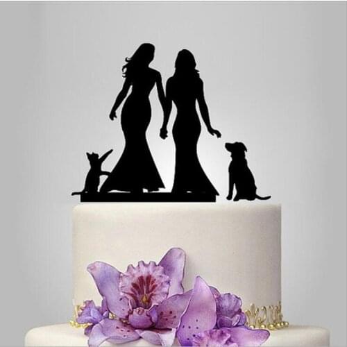 2019 Acrylic Lesbian With 1 Dog & 1 Cat Wedding Cake Topper/Wedding Stand/Wedding Decoration Wedding Cake Accessories