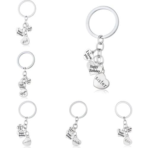 Bespmosp Dad Mom Sister Brother Grandma Grandpa Family Key Chain Ring Keyring Keychain Heart Silver Plated Women Men Accessories