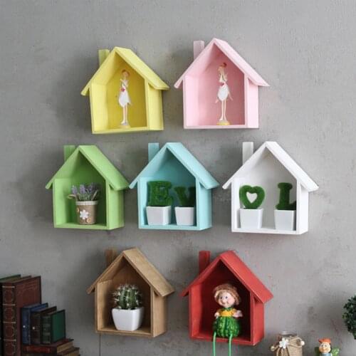 House Shape Wood Wall Shelf Display Hanging Shelving No Finish for Bedroom Kids' Room Decorations