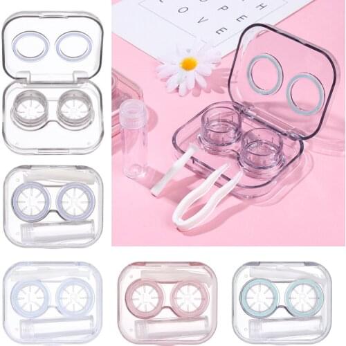 1 Set Travel Transparent Contact Lenses Case Portable Lenses Case Tweezers Cute Storager Lens Box Solution Bottle Container