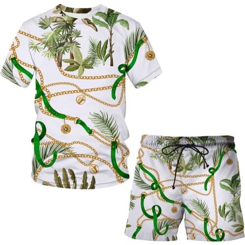 3D Print Iron chain Sets T-shirt Luxury Top Harajuku Camiseta Streatwear Cool Short Sleeve O-neck Man / Woman Sets Men clothing