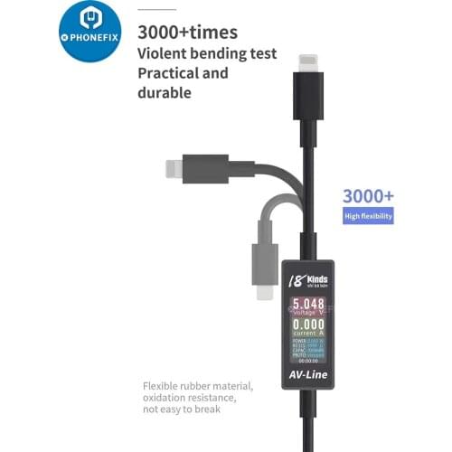 AV-Line Intelligent Detection Charging Data Line USB Charging Cable for iPhone/ Samsung Real Time Voltage and Current Monitoring