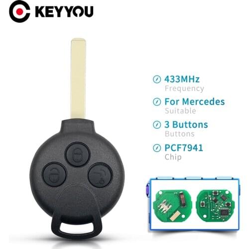 KEYYOU Car Remote Key 433Mhz ID46 Chip Fit 3 Buttons For Mercedes-Benz Smart Smart Fortwo 451 2007 2008 2009 2010 2011 2012 2013