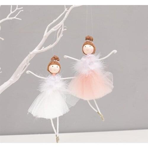 2Pcs Ballerina Girl Christmas Tree Hangings Doll Toys For Party DIY Decoration Home Xmas Party Supplies White And Pink